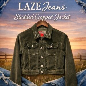 ✨ Laze Jeans Studded Corduroy Jacket – Olive Green | Size M ✨